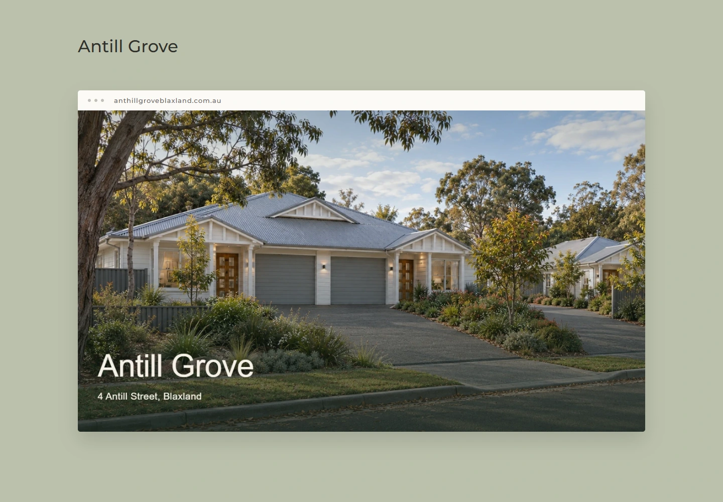 Antill Grove website hero presentation