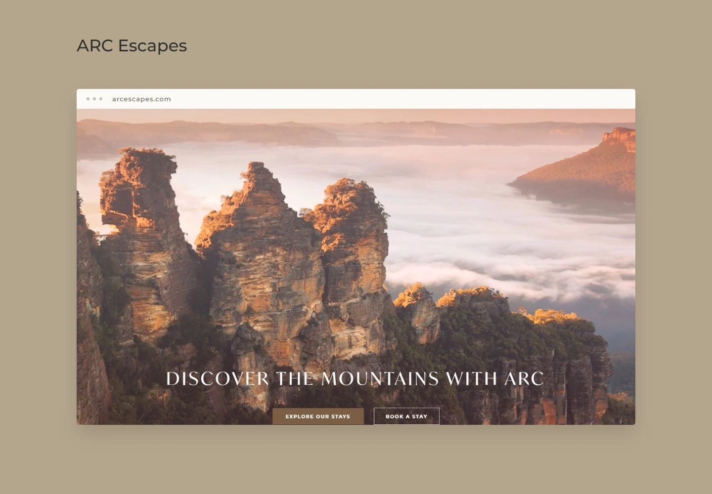 ARC Escapes website hero presentation