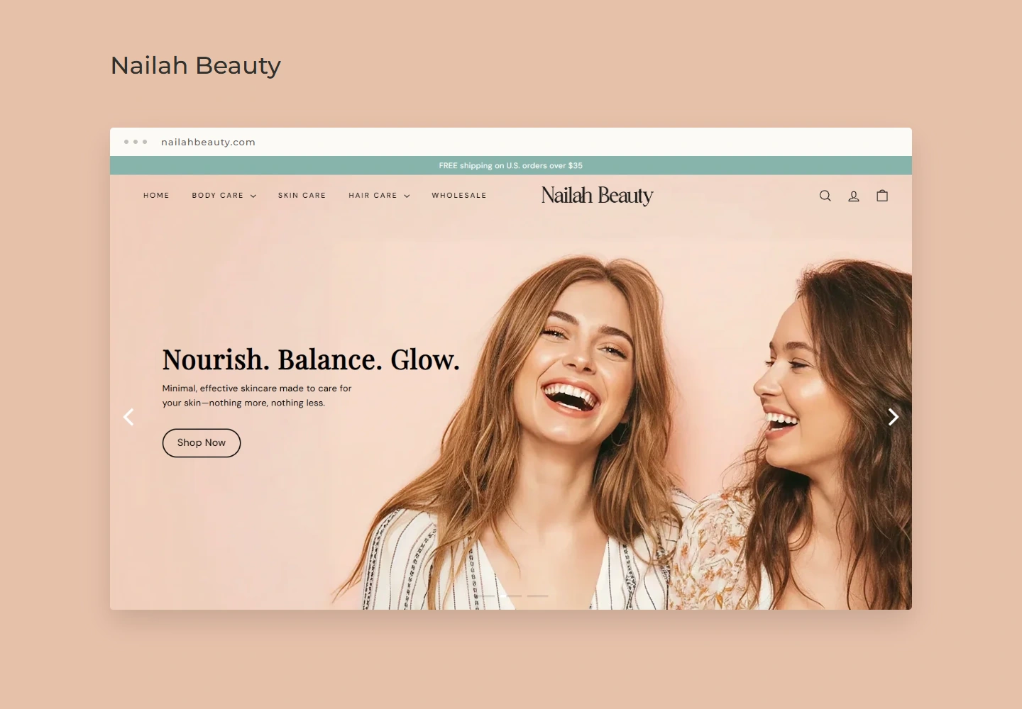 Nailah Beauty website hero presentation