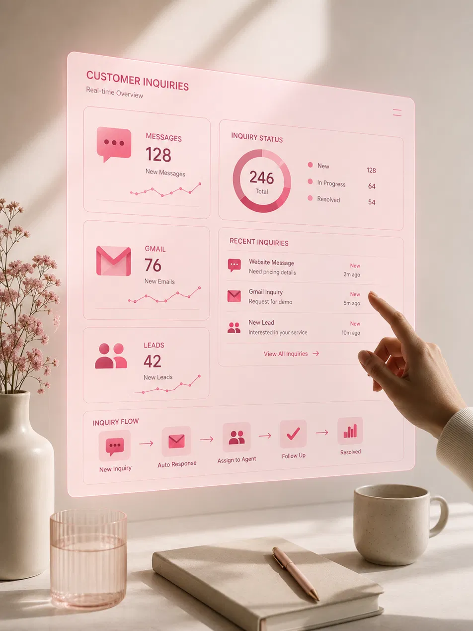 Pink customer inquiries automation dashboard