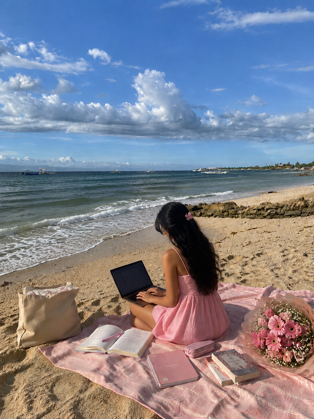 Entrepreneur working on the beach